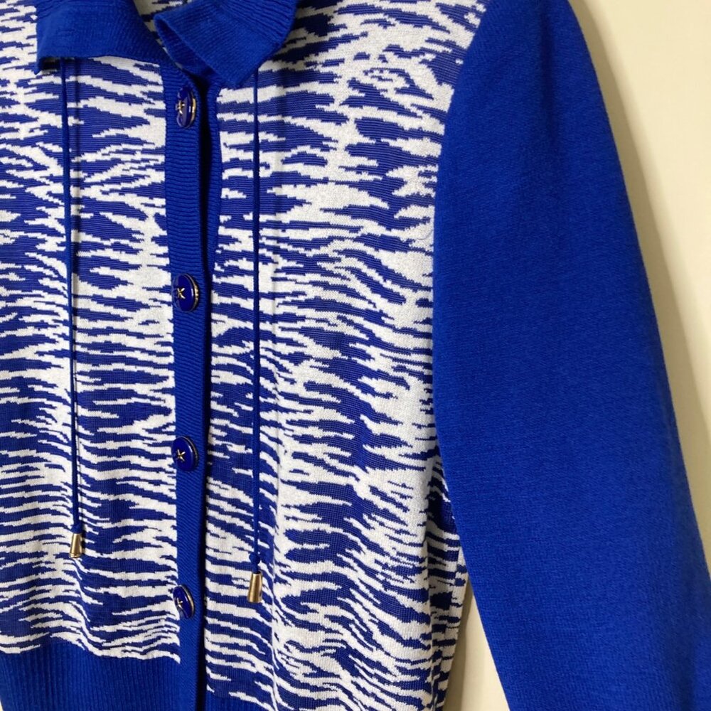 St. John Cardigan Womens Blue White Santana Knit Sweater Small Wool Blend - Picture 4 of 10